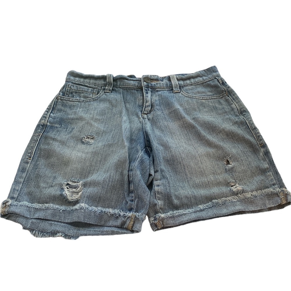 New York & Company jean shorts faded distressed rolled cuff button/zip Size 0
